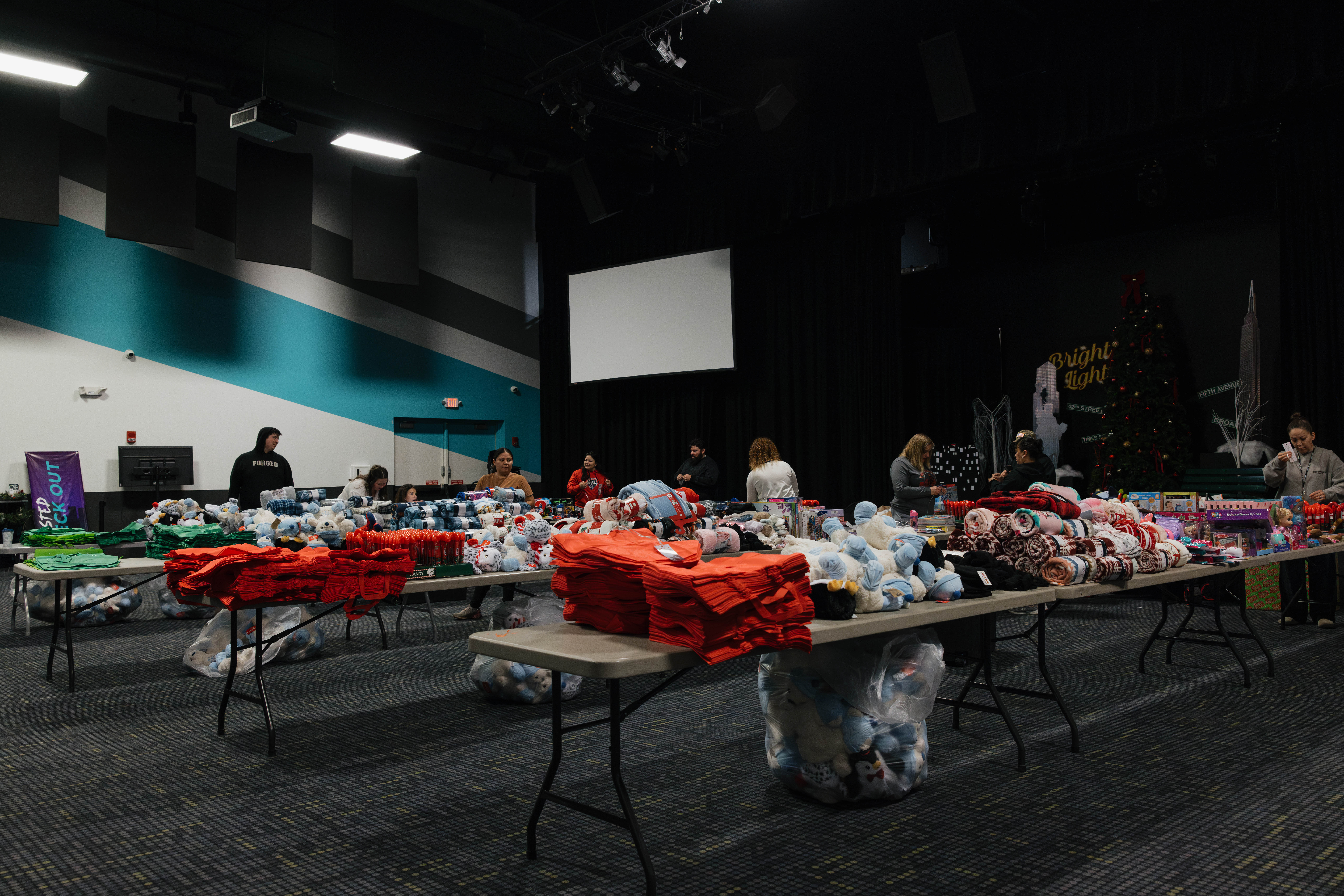 Tables of gifts ready for families in need