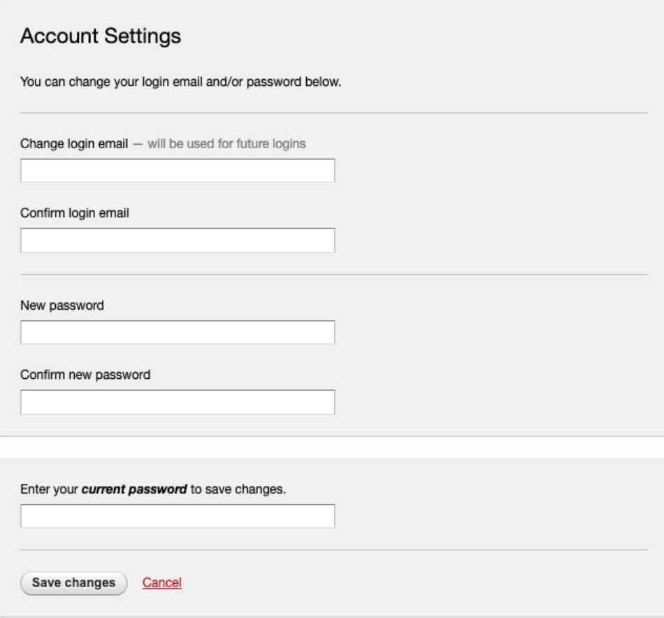 Account Settings: enter and confirm the details you want to change.