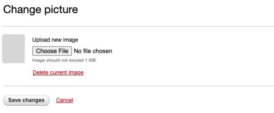 Choose File uploads your photo. Save changes applies it.