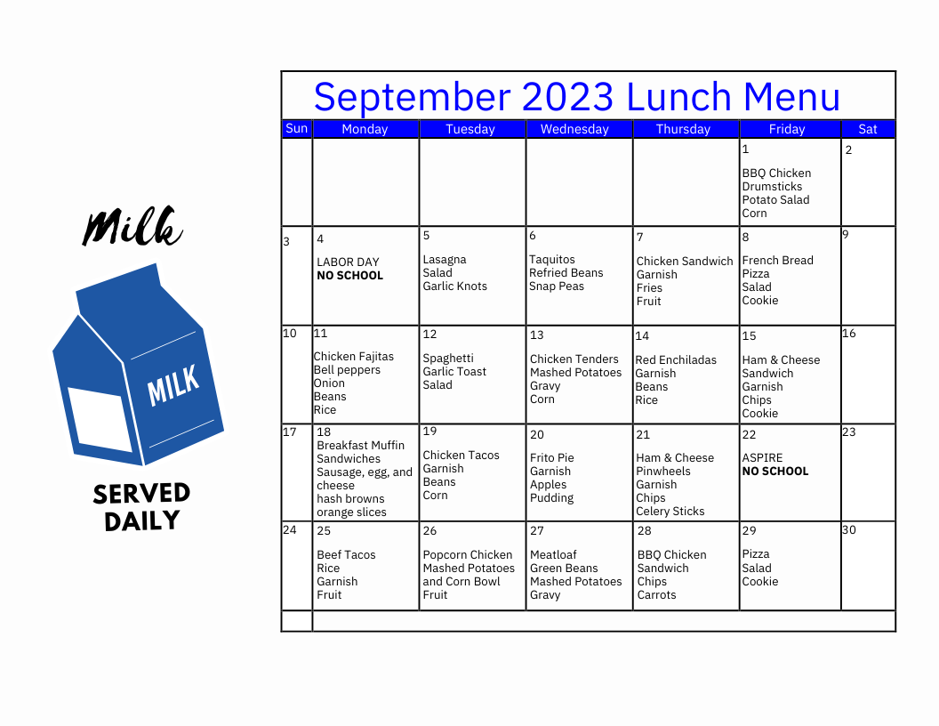 September Lunch Menu 2023